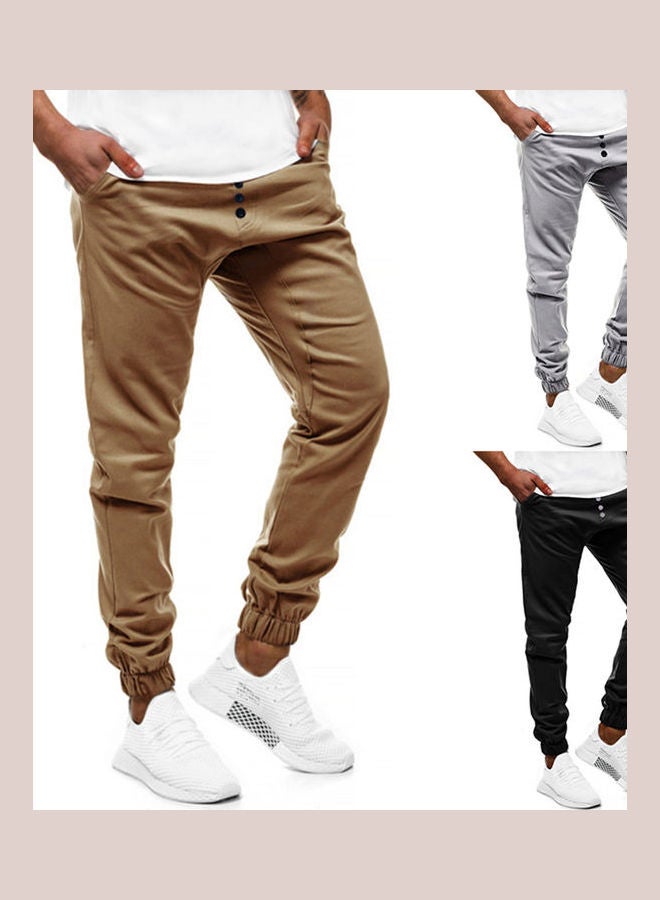 Solid Buttons Sweatpants Khaki  - Image 3