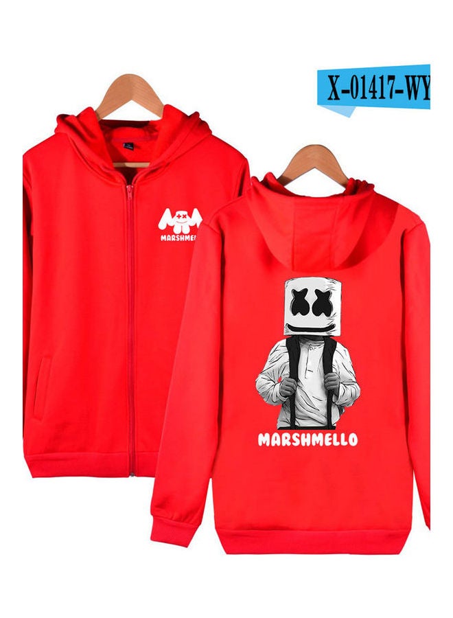 Marshmello Printed Casual Zipper Long Sleeve Hooded Sweatshirts red - Image 1