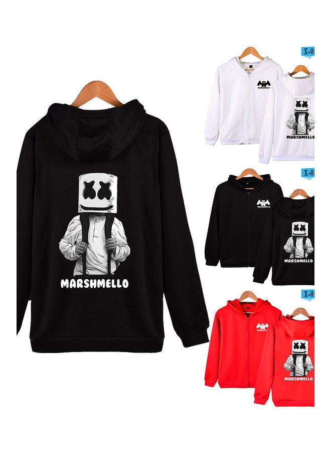 Marshmello Printed Casual Zipper Long Sleeve Hooded Sweatshirts red - Image 3