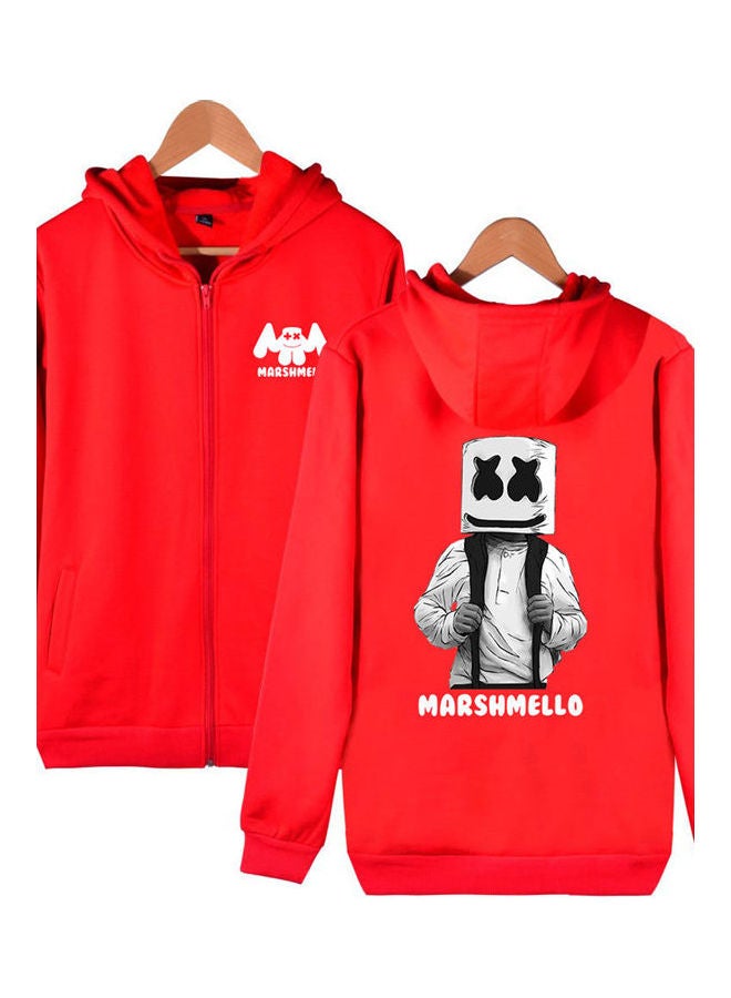 Marshmello Printed Casual Zipper Long Sleeve Hooded Sweatshirts red - Image 4