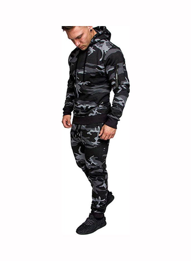 Zippered Long-Sleeve Hooded Trouser Suit Gray camouflage  - Image 3