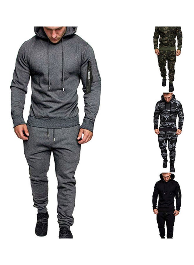 Zippered Long-Sleeve Hooded Trouser Suit Gray camouflage  - Image 4