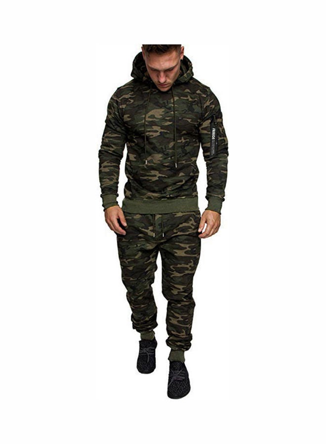 Zippered Long-Sleeve Hooded Trouser Suit Green camouflage  - Image 1