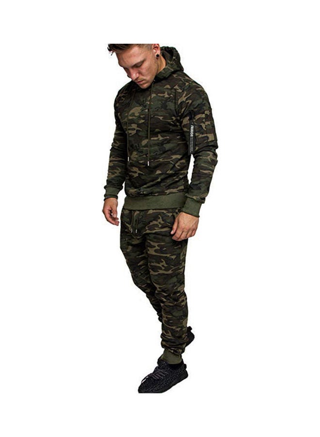 Zippered Long-Sleeve Hooded Trouser Suit Green camouflage  - Image 3