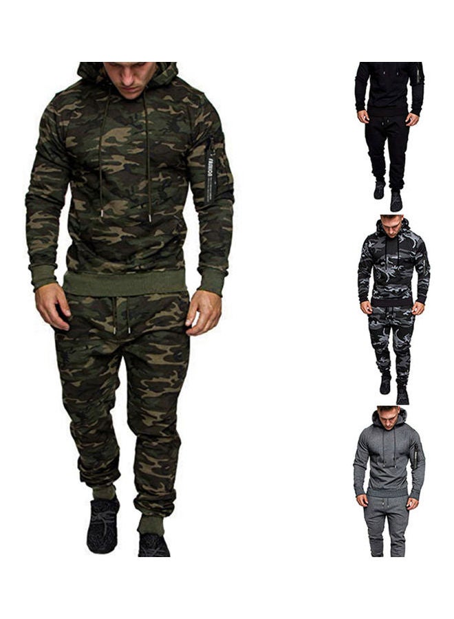Zippered Long-Sleeve Hooded Trouser Suit Green camouflage  - Image 5