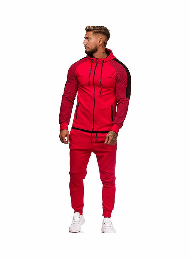 Casual Stripe Hoodie Tracksuit Red  - Image 2