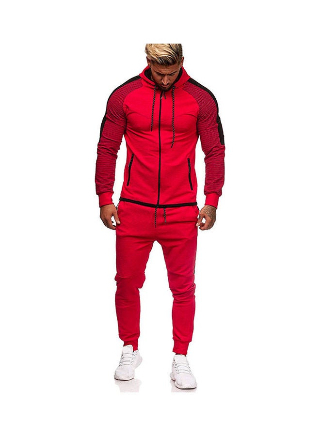 Casual Stripe Hoodie Tracksuit Red  - Image 1