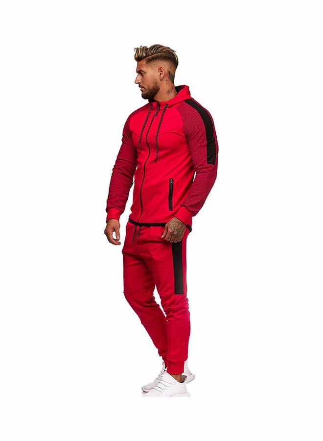 Casual Stripe Hoodie Tracksuit Red  - Image 3