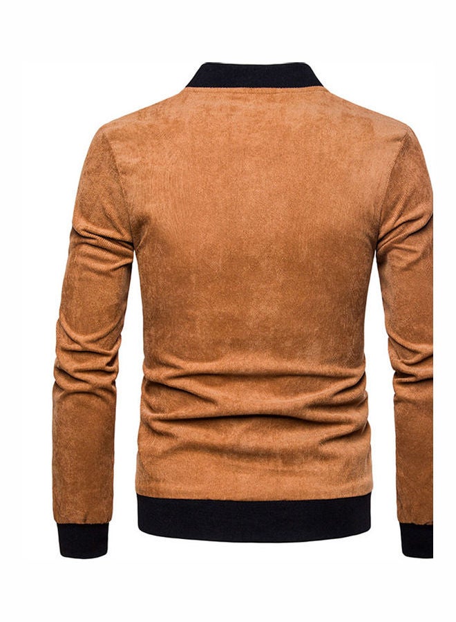 Long-sleeved Front Zipper Closure Top Brown  - Image 5