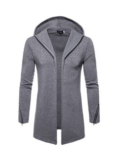 Long-sleeved Front Zipper Closure Top Grey