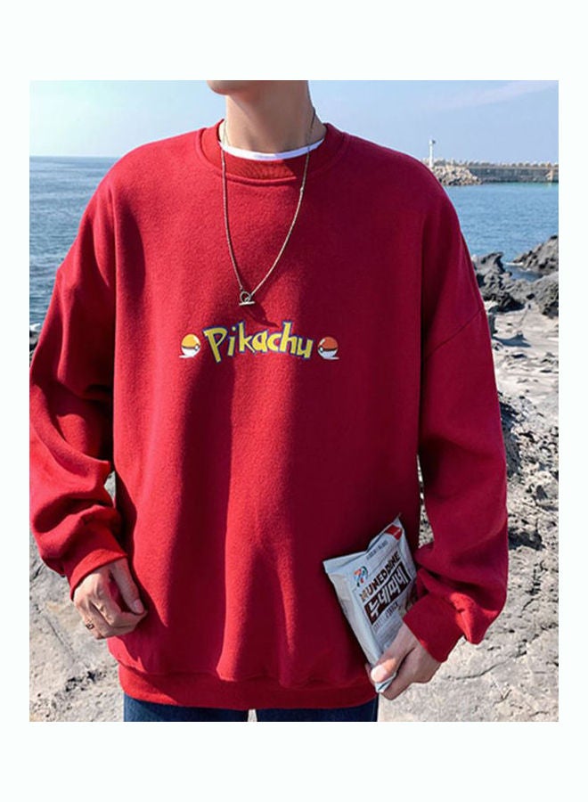 بلوفر بتصميم عصري وأكمام طويلة مزين برسومات كرتونية ومناسب للاستخدام اليومي أحمر - Image 4