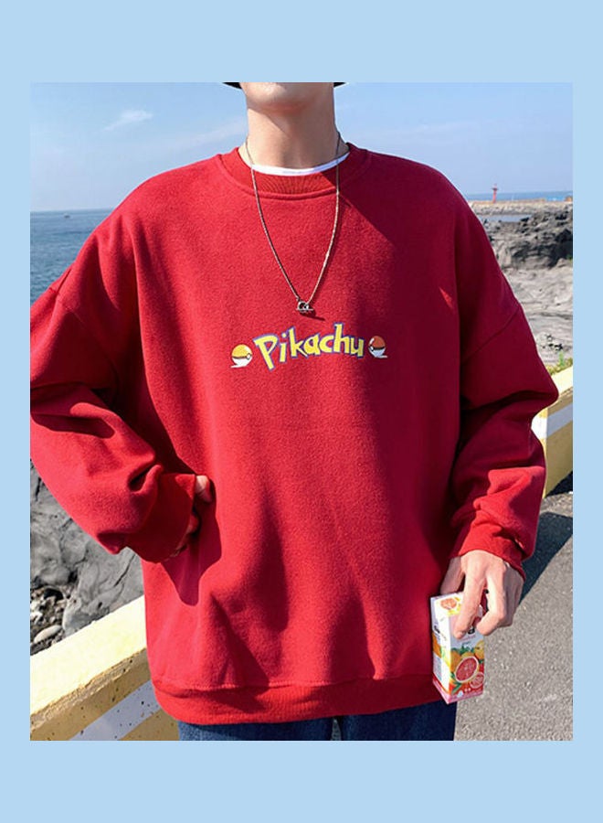 بلوفر بتصميم عصري وأكمام طويلة مزين برسومات كرتونية ومناسب للاستخدام اليومي أحمر - Image 5