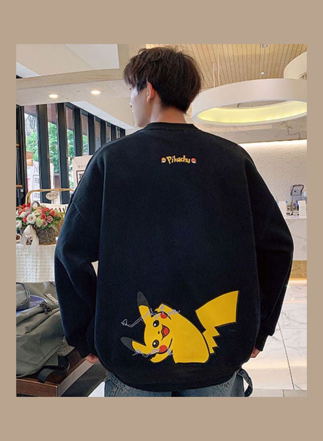 Long-sleeved Daily Wear Cartoon Pattern Fashion Top black  - Image 1