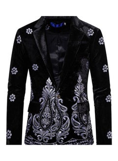 Velvet Suit V-Neck Lapel Embroidery Floral Coat black