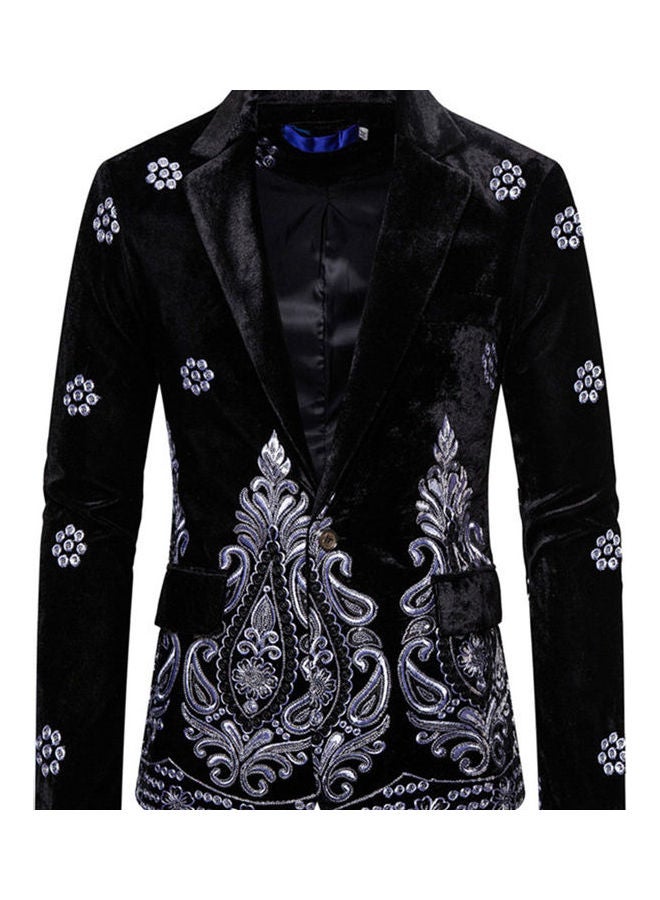 Generic - Velvet Suit V-Neck Lapel Embroidery Floral Coat black - Image 1