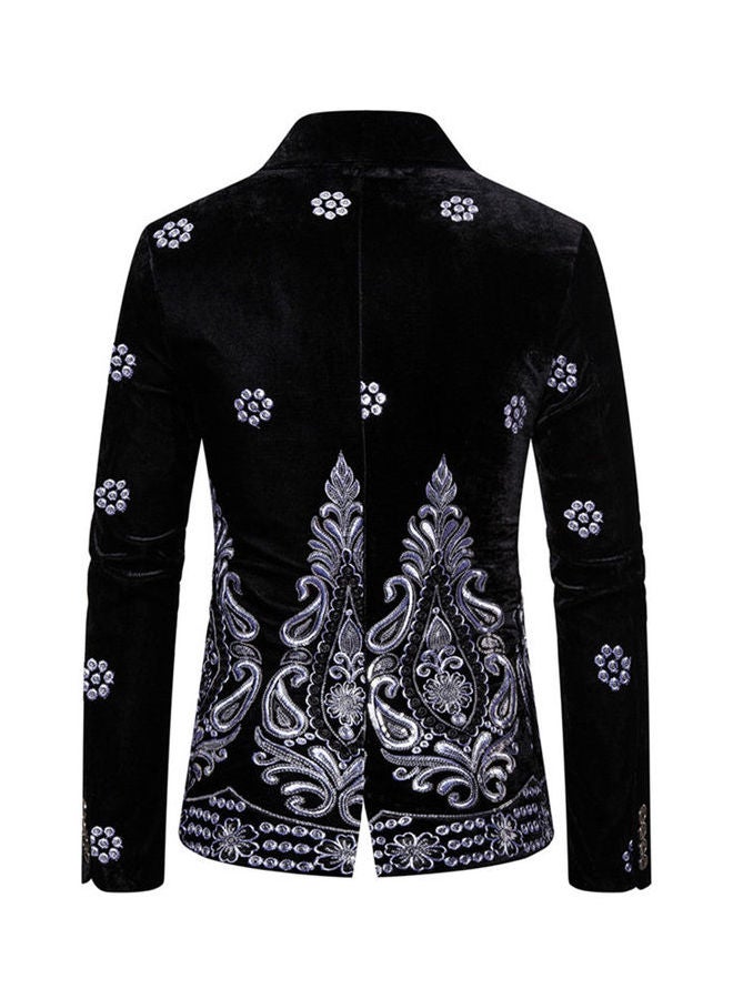 Generic - Velvet Suit V-Neck Lapel Embroidery Floral Coat black - Image 1