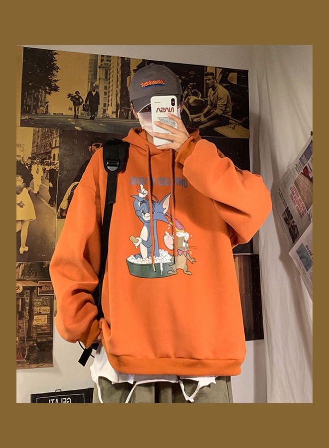 Tom and Jerry Cartoon Printing Loose Fashion Pullover Tops Orange red  - Image 1