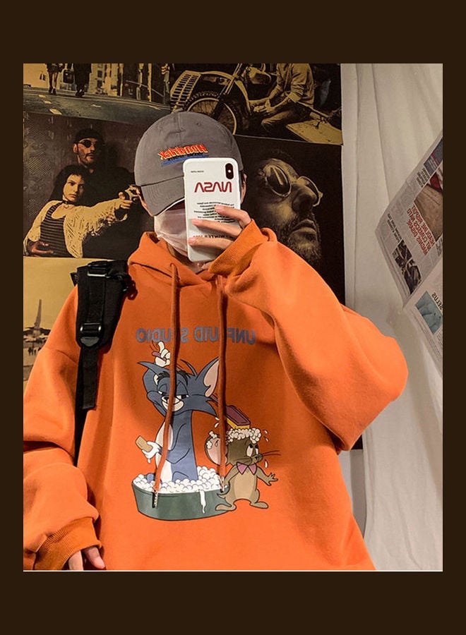 Tom and Jerry Cartoon Printing Loose Fashion Pullover Tops Orange red  - Image 5