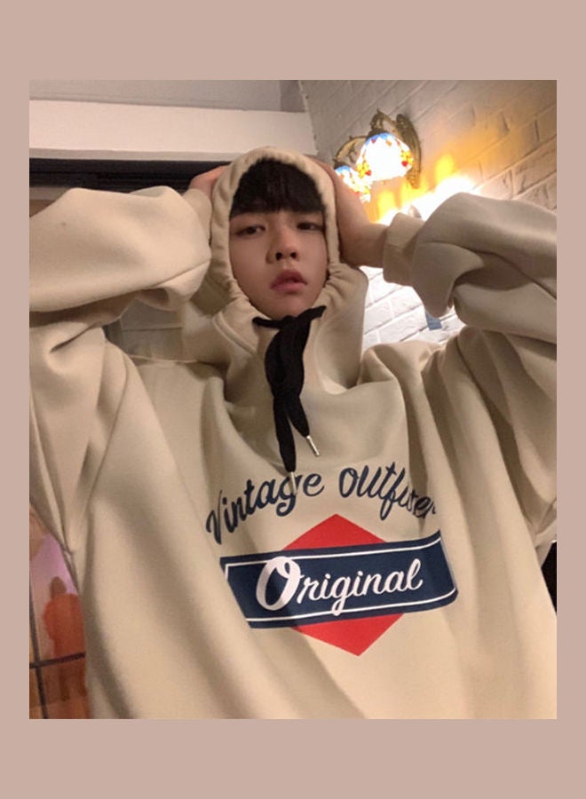 Letter Printed Loose Fashion Hip-hop Pullover Casual Tops Apricot  - Image 1