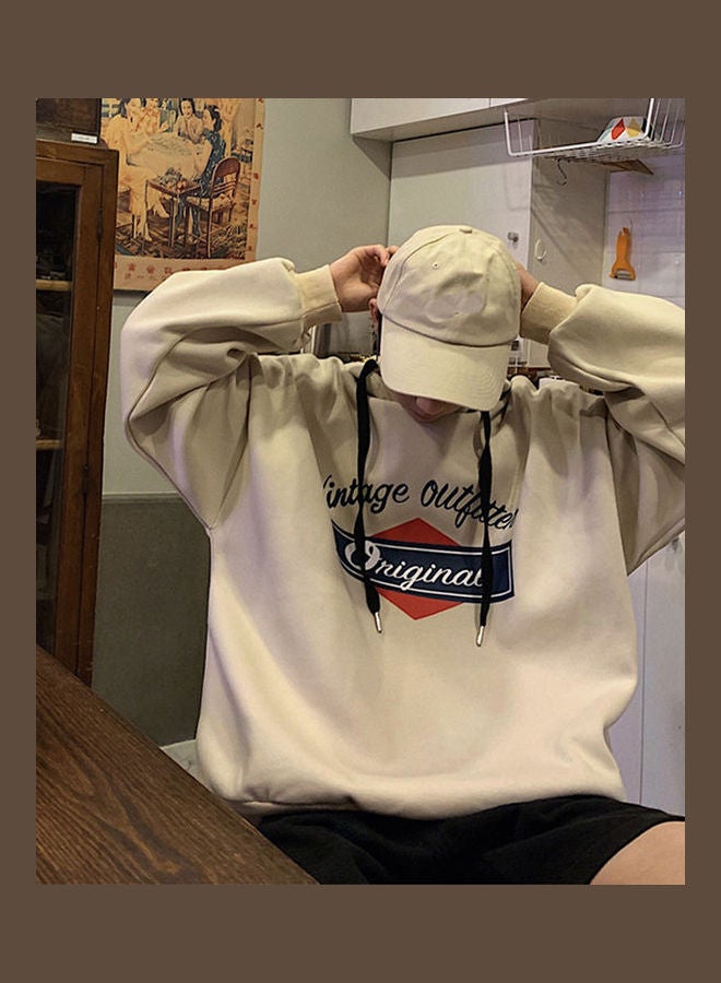 Letter Printed Loose Fashion Hip-hop Pullover Casual Tops Apricot  - Image 4