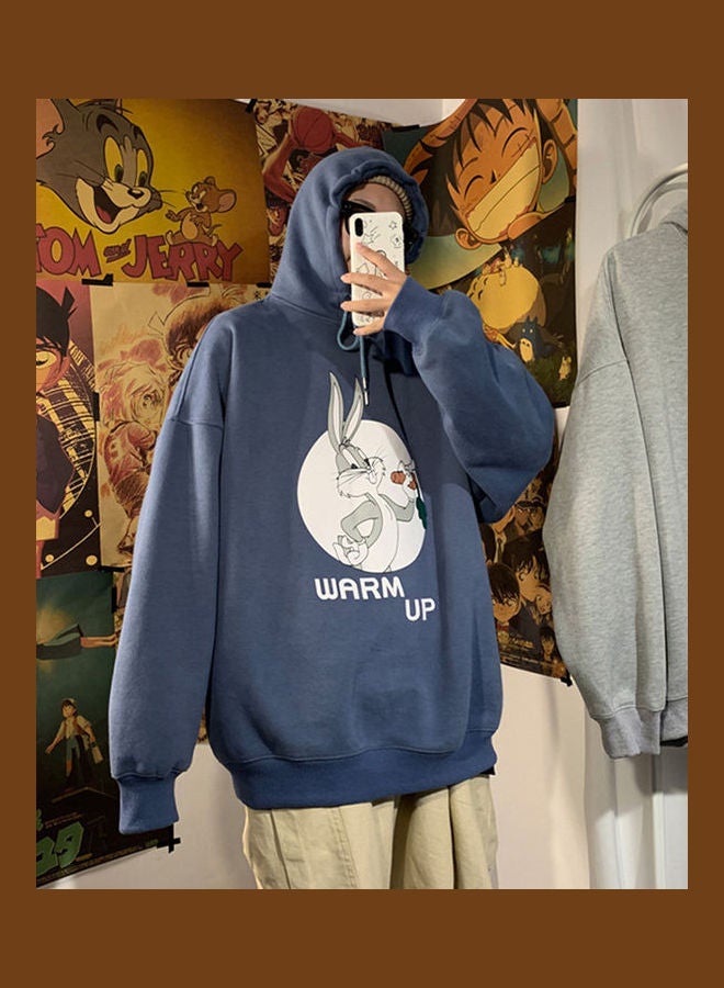 Rabbit Printed Fashion Loose Pullover Casual Tops Blue  - Image 1
