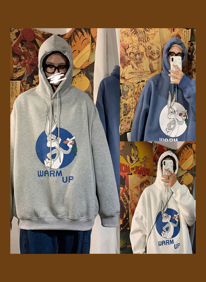 Rabbit Printed Fashion Loose Pullover Casual Tops Blue  - Image 3
