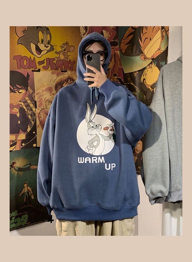 Rabbit Printed Fashion Loose Pullover Casual Tops Blue  - Image 4