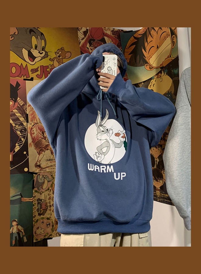 Rabbit Printed Fashion Loose Pullover Casual Tops Blue  - Image 5