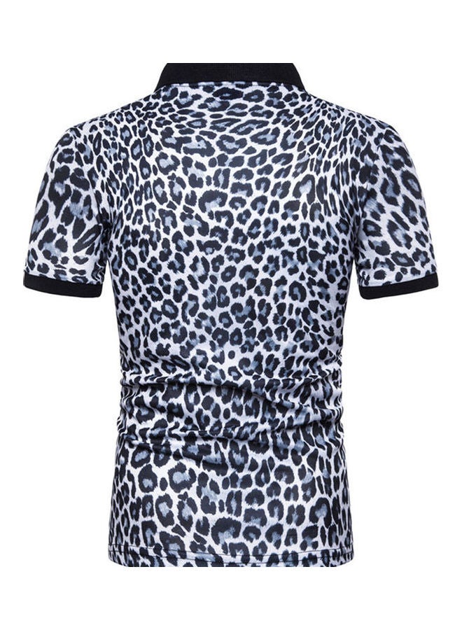 Leopard Printed Short Sleeve Elastic Casual Pullover Tops White  - Image 5