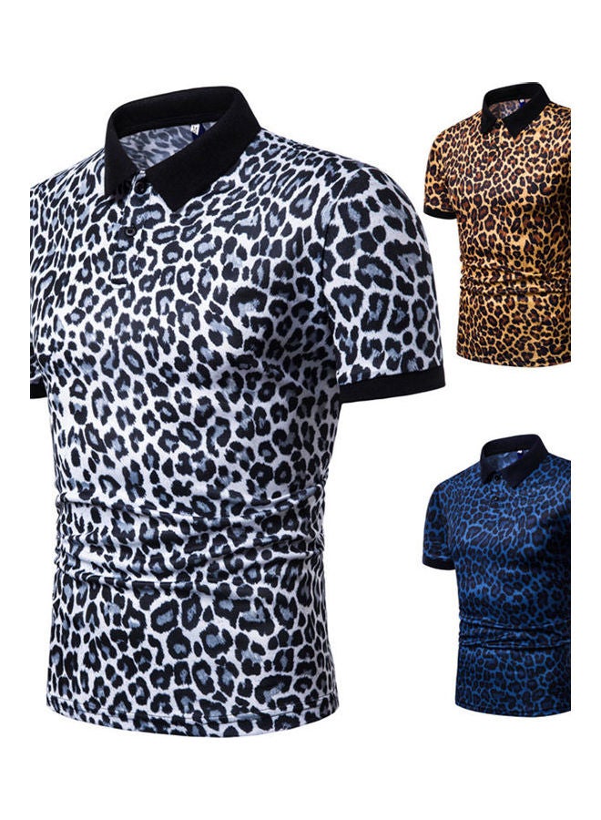 Leopard Printed Short Sleeve Elastic Casual Slim Pullover Tops Yellow  - Image 3