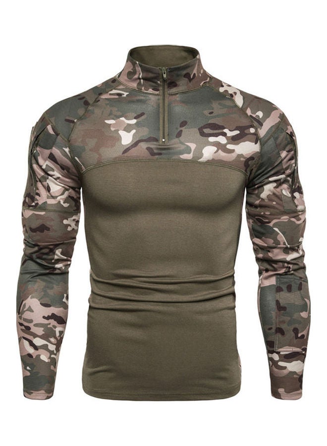 Casual Long Sleeve Camouflage T-Shirt Army Green  - Image 1