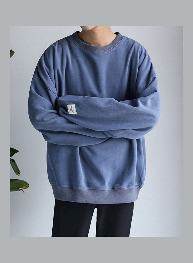 Round-Necked Loose Long-Sleeved Oversize Casual Sweatshirts blue - Image 5