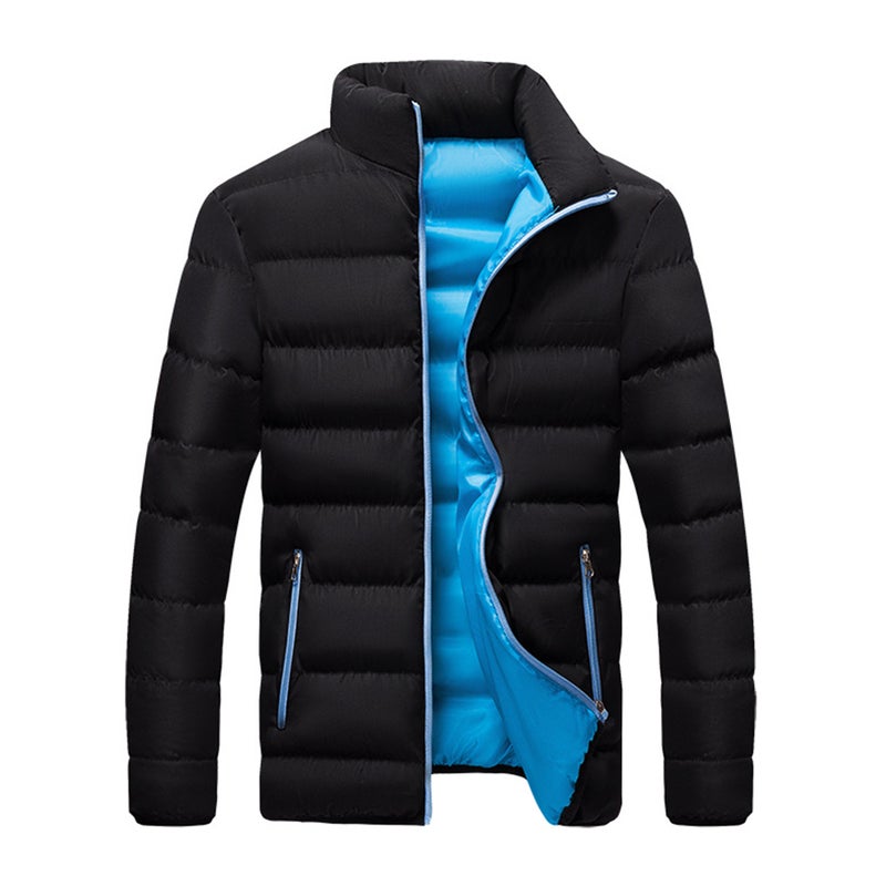 Zippered Casual Slim Overcoat Black blue - Image 2