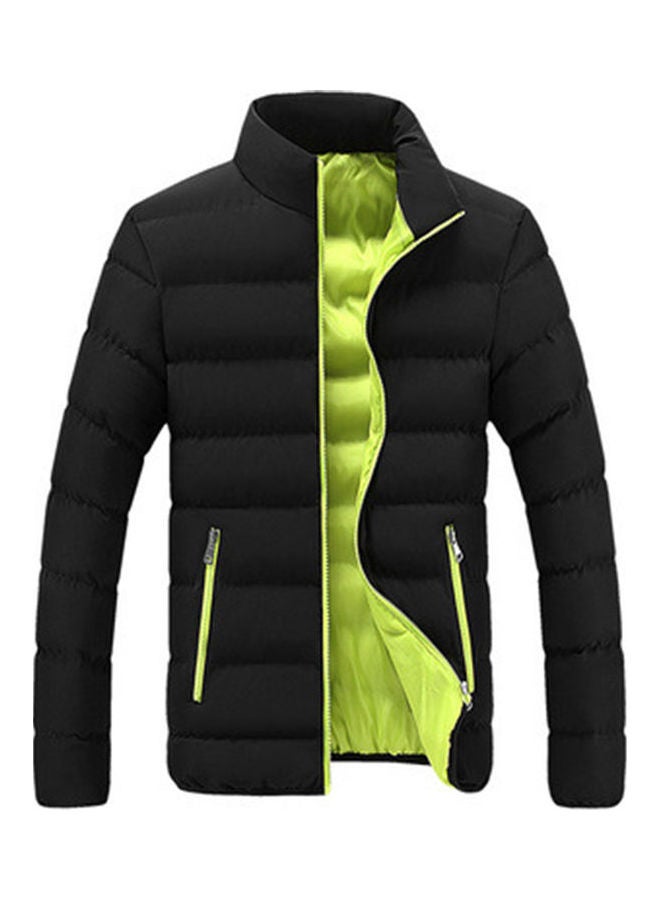 Zippered Casual Slim Overcoat Black blue - Image 4