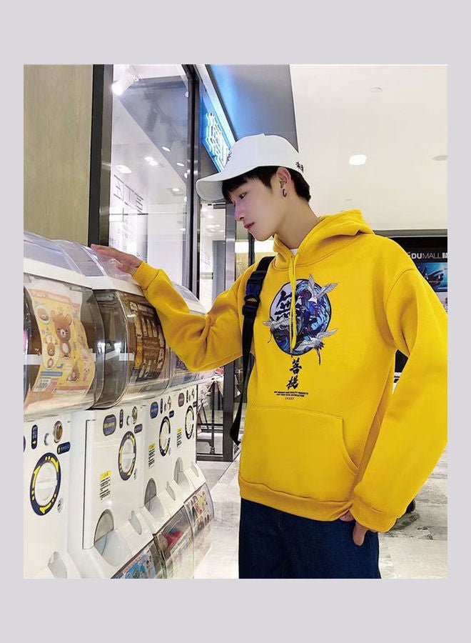 Printed Long Sleeve Casual Pullover Loose Jacket yellow - Image 4
