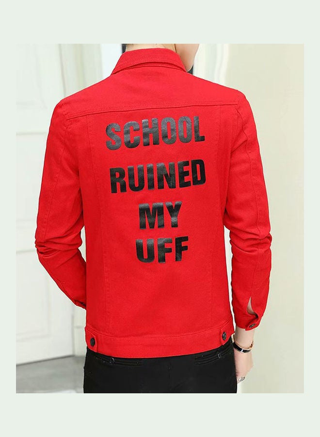 Slim Casual Coat Denim Jacket Tops red - Image 1