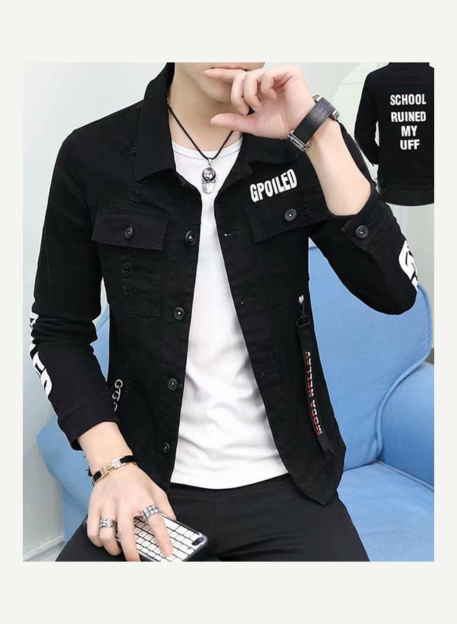 Slim Casual Coat Denim Jacket Tops black - Image 2