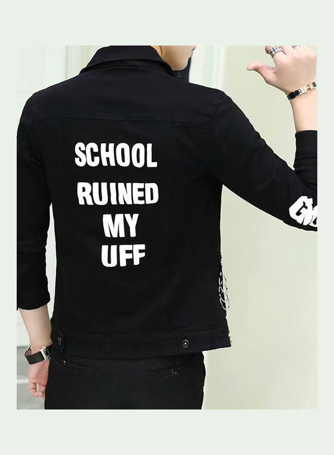Slim Casual Coat Denim Jacket Tops black - Image 3