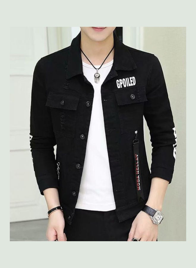 Slim Casual Coat Denim Jacket Tops black - Image 4