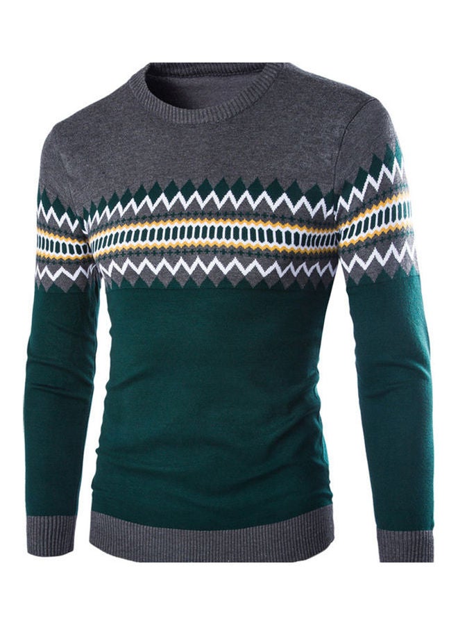 Slim Pullover Long Sleeves Round Collar Sweater green  - Image 1