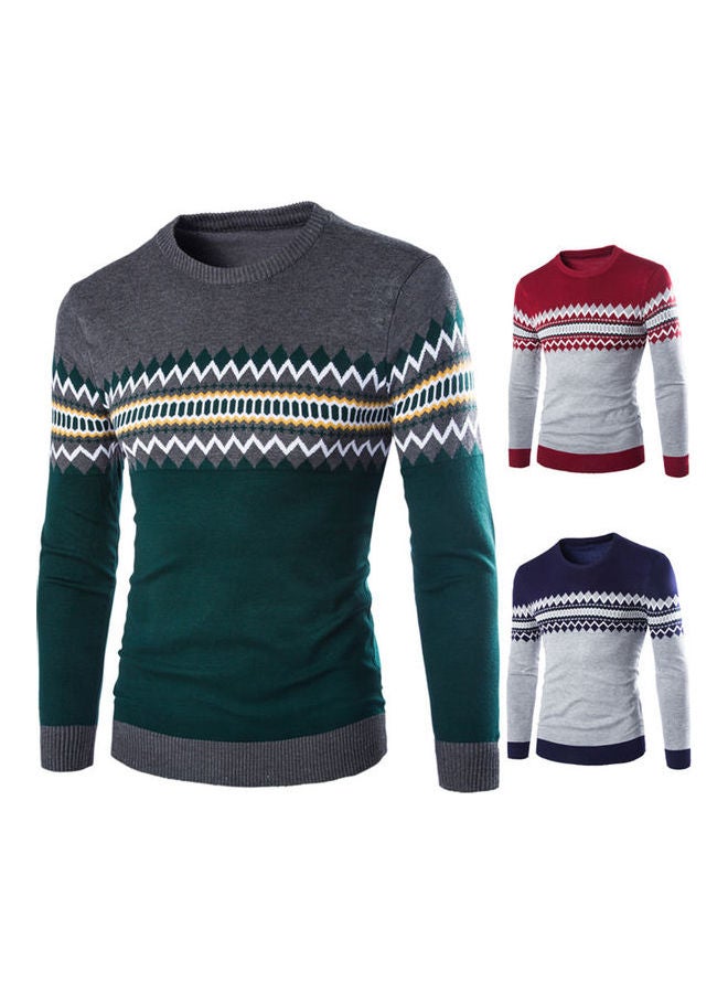 Slim Pullover Long Sleeves Round Collar Sweater green  - Image 3