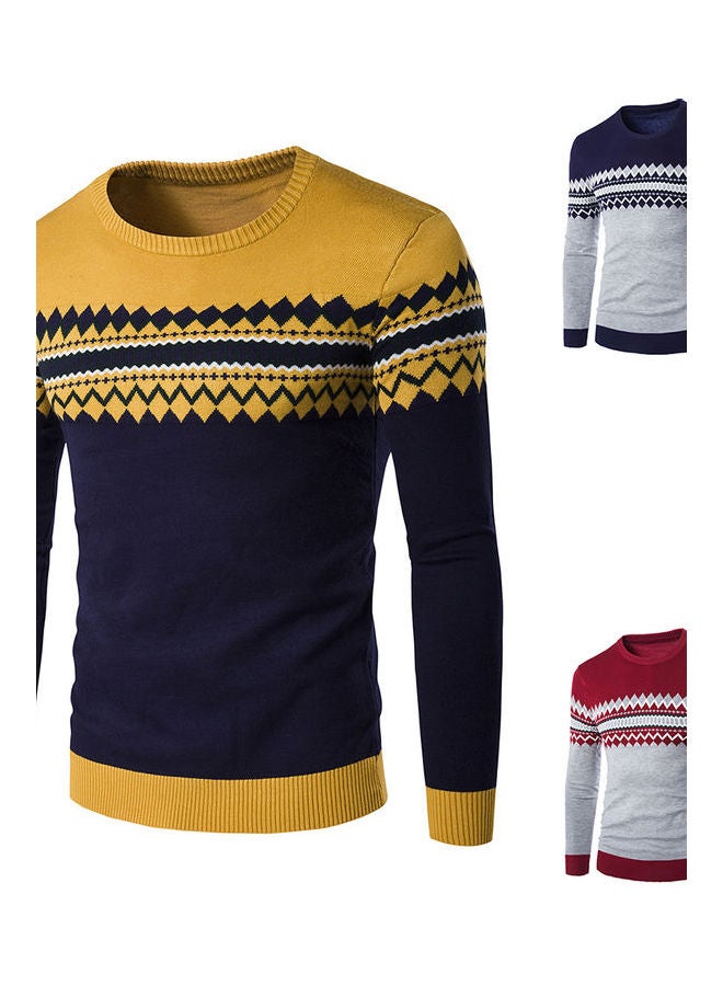 Slim Pullover Long Sleeves Round Collar Sweater yellow  - Image 3