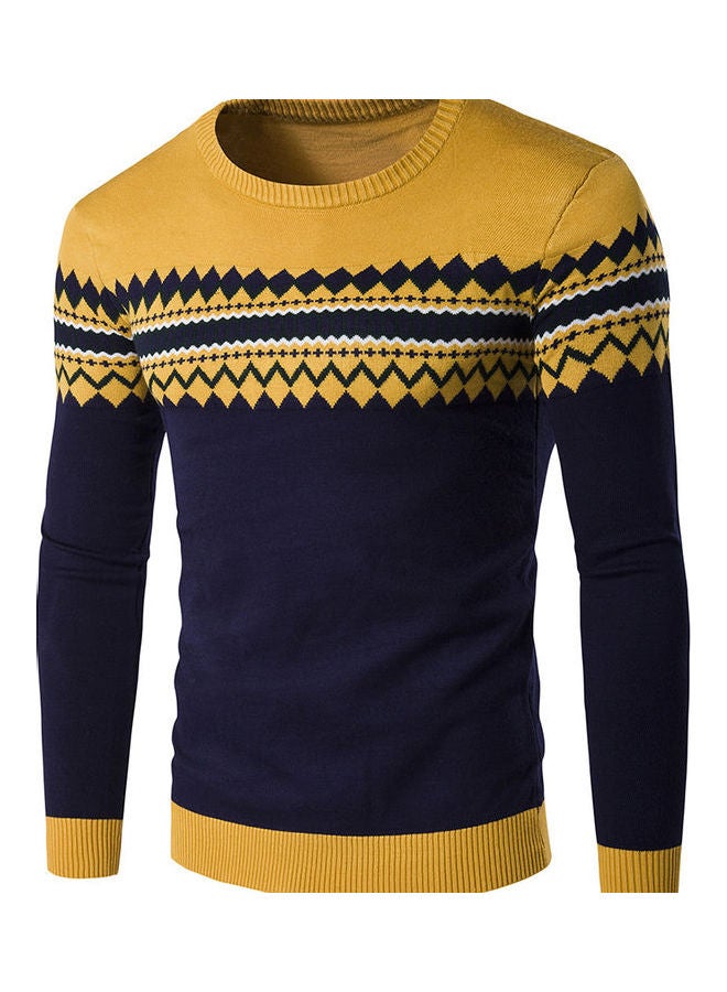 Slim Pullover Long Sleeves Round Collar Sweater yellow  - Image 1