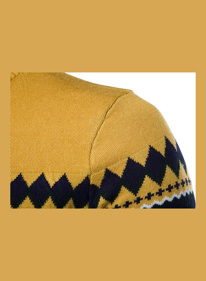 Slim Pullover Long Sleeves Round Collar Sweater yellow  - Image 4