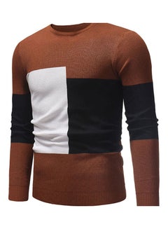 Casual Crew Neck Sweater Brown/Black/White