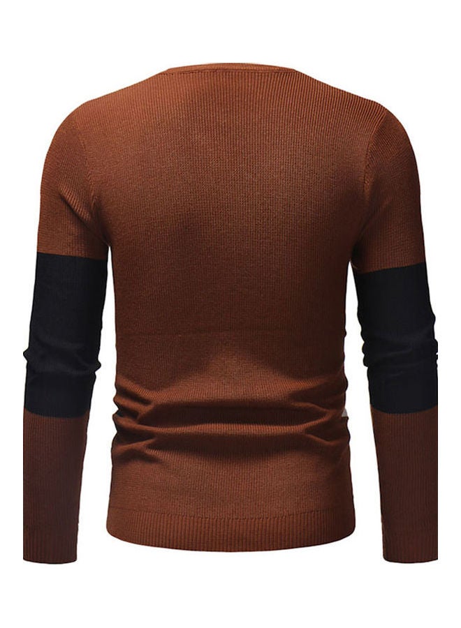 Generic - Casual Crew Neck Sweater Brown/Black/White - Image 1