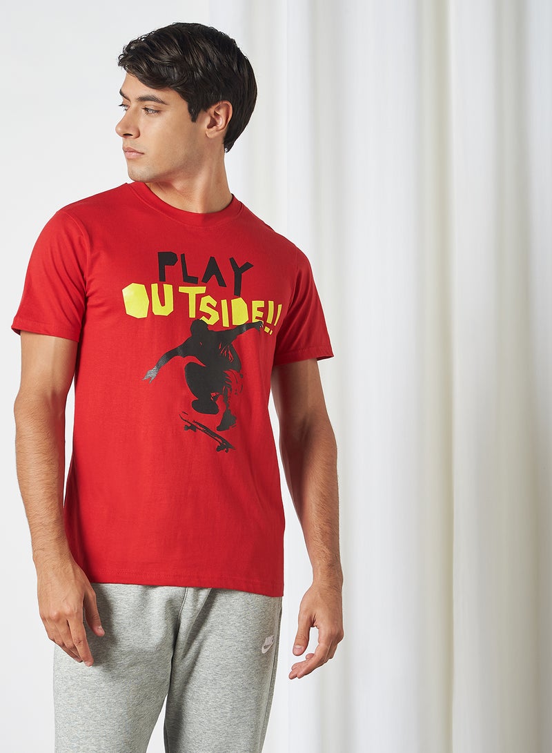 QUWA Printed Short Sleeves T-Shirt Lipstick Red - Image 1