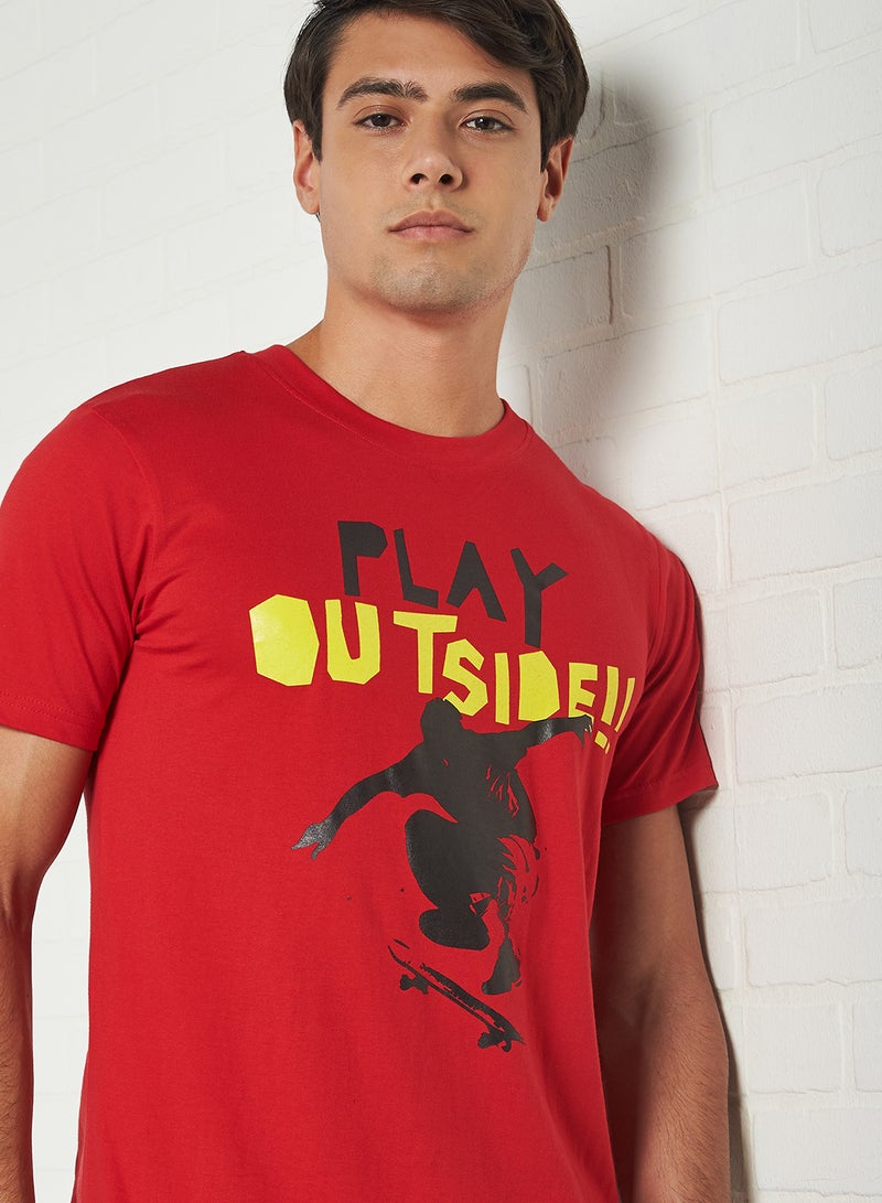 QUWA Printed Short Sleeves T-Shirt Lipstick Red - Image 4