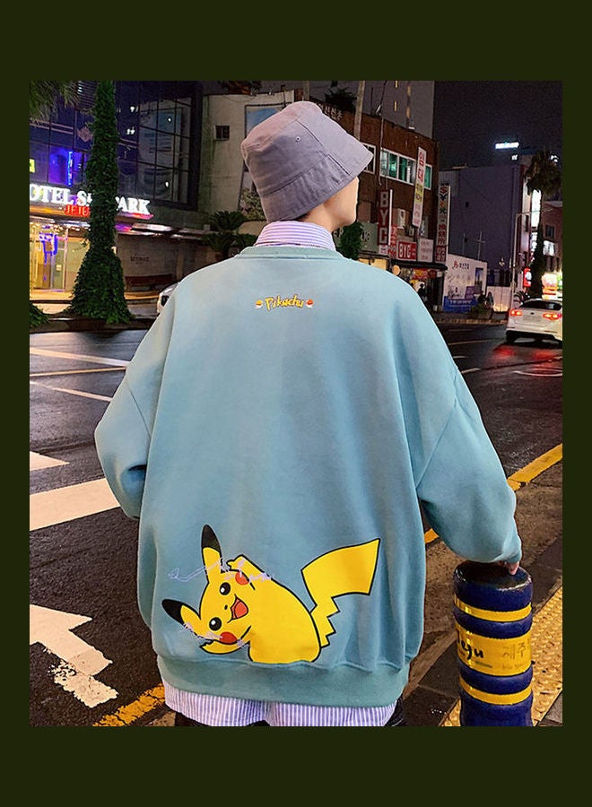 بلوفر بتصميم عصري وأكمام طويلة مزين برسومات كرتونية ومناسب للاستخدام اليومي البحيرة الزرقاء - Image 1