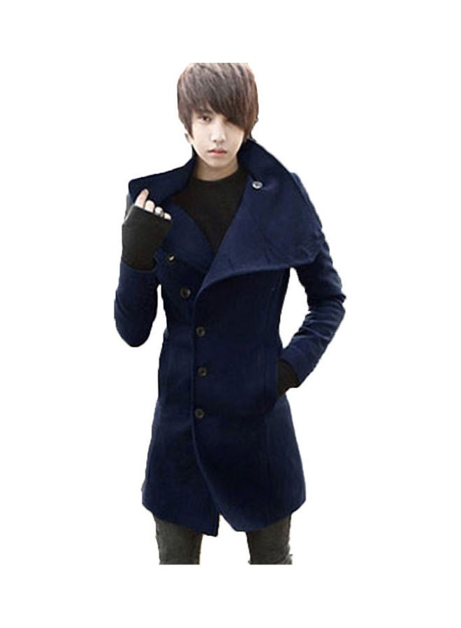 Casual Long Sleeved Coat Blue 